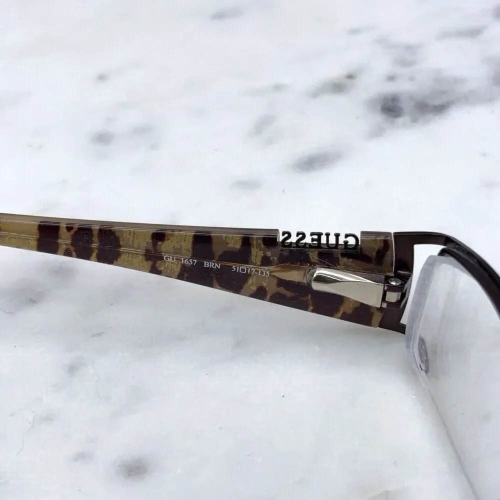 GUESS GU 1657 BRN Half Rim Brown Eyeglasses Frames Only with Case 51-17-135